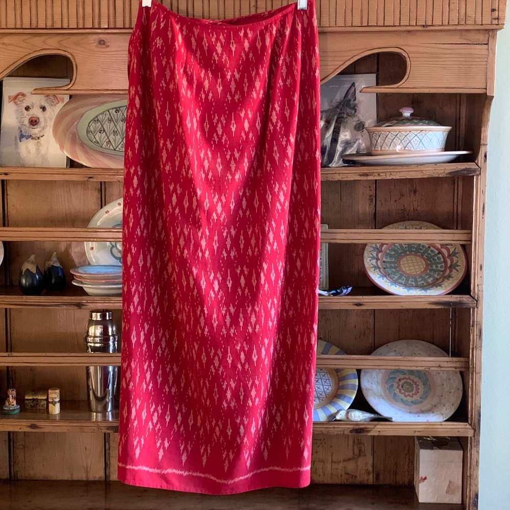 Vintage Lauren Ralph Lauren Red Silk Linen Sarong Wrap Skirt Size 6 - Picture 3 of 5